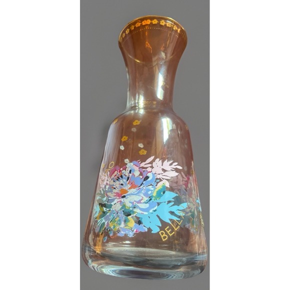 Anthropology Gilded Journey Floral Glass café Vase Gold Rim Bonjour Pitcher Boho - Picture 9 of 9